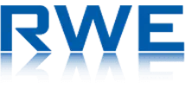 Logo der RWE mit schlichten blauen Buchstaben.