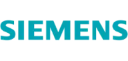 Logo von Siemens in blauer Schrift.