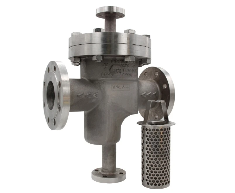 Eines industrielle Wasserfilter mit Metallgehäuse und Flanschen.