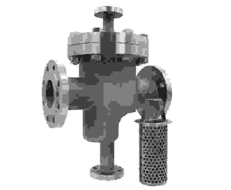 Eines industrielle Wasserfilter mit Metallgehäuse und Flanschen.