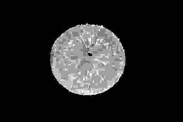 Durchsichtige, runde Disc mit einer strukturierten Oberfläche, die funkelt und Licht reflektiert.