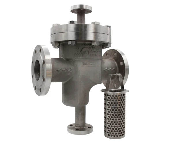 Eines industrielle Wasserfilter mit Metallgehäuse und Flanschen.