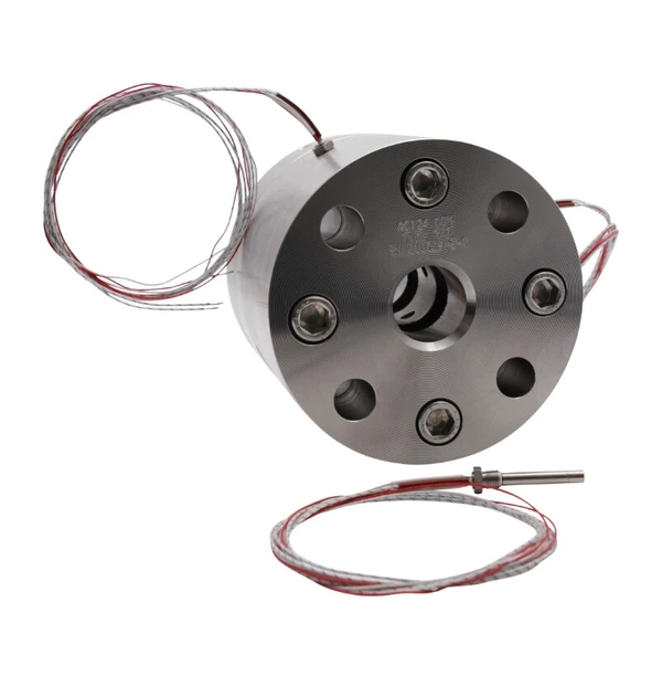 Edelstahlflansch mit Sensor und drähten.