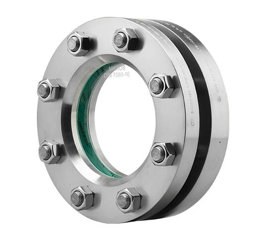 Stainless steel flange with bolts and gaskets, suitable for pipeline connections.