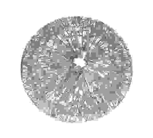 Circular, sparkling structure made of transparent material, with a central opening.