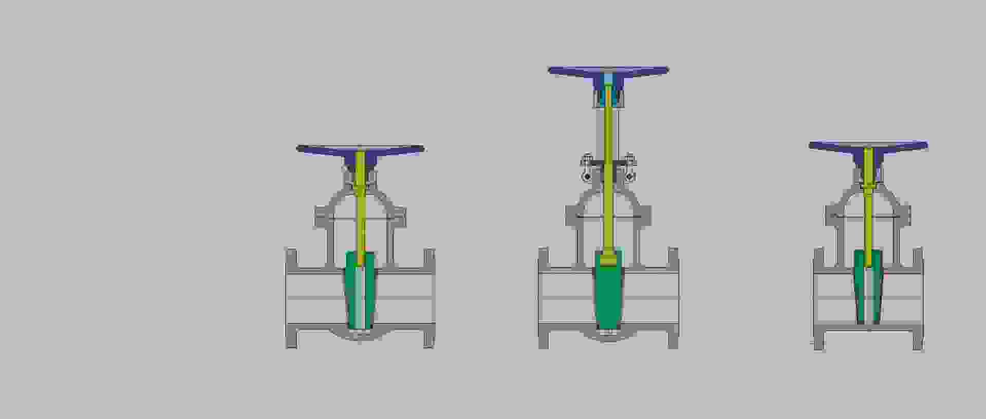Technical illustration of three different types of valves.