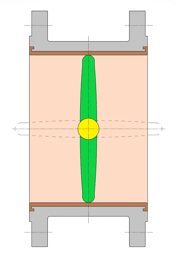 Butterfly valve, concentric, soft-sealing – half section