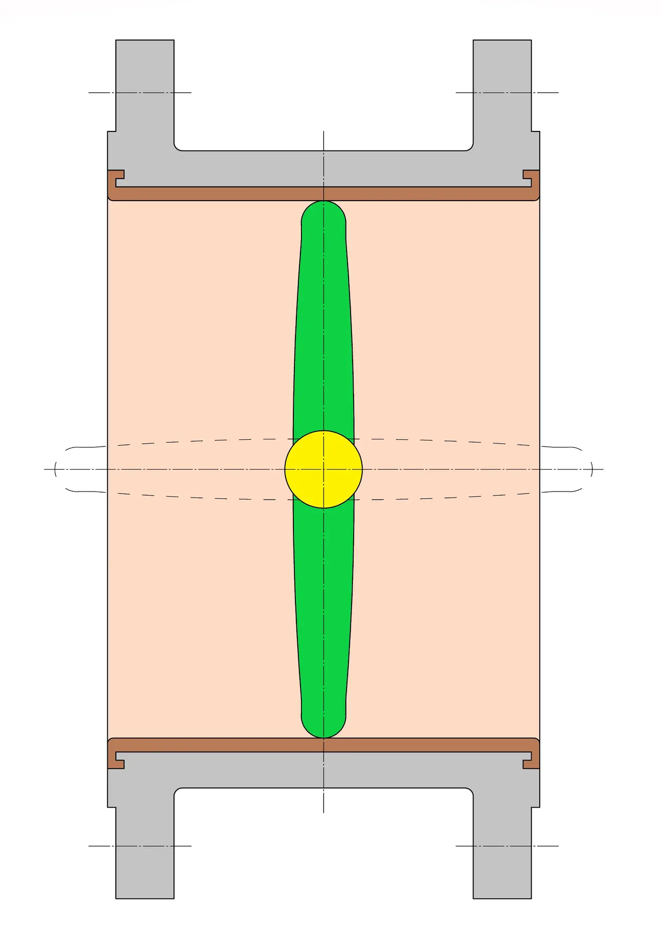 Butterfly valve, concentric, soft-sealing – half section