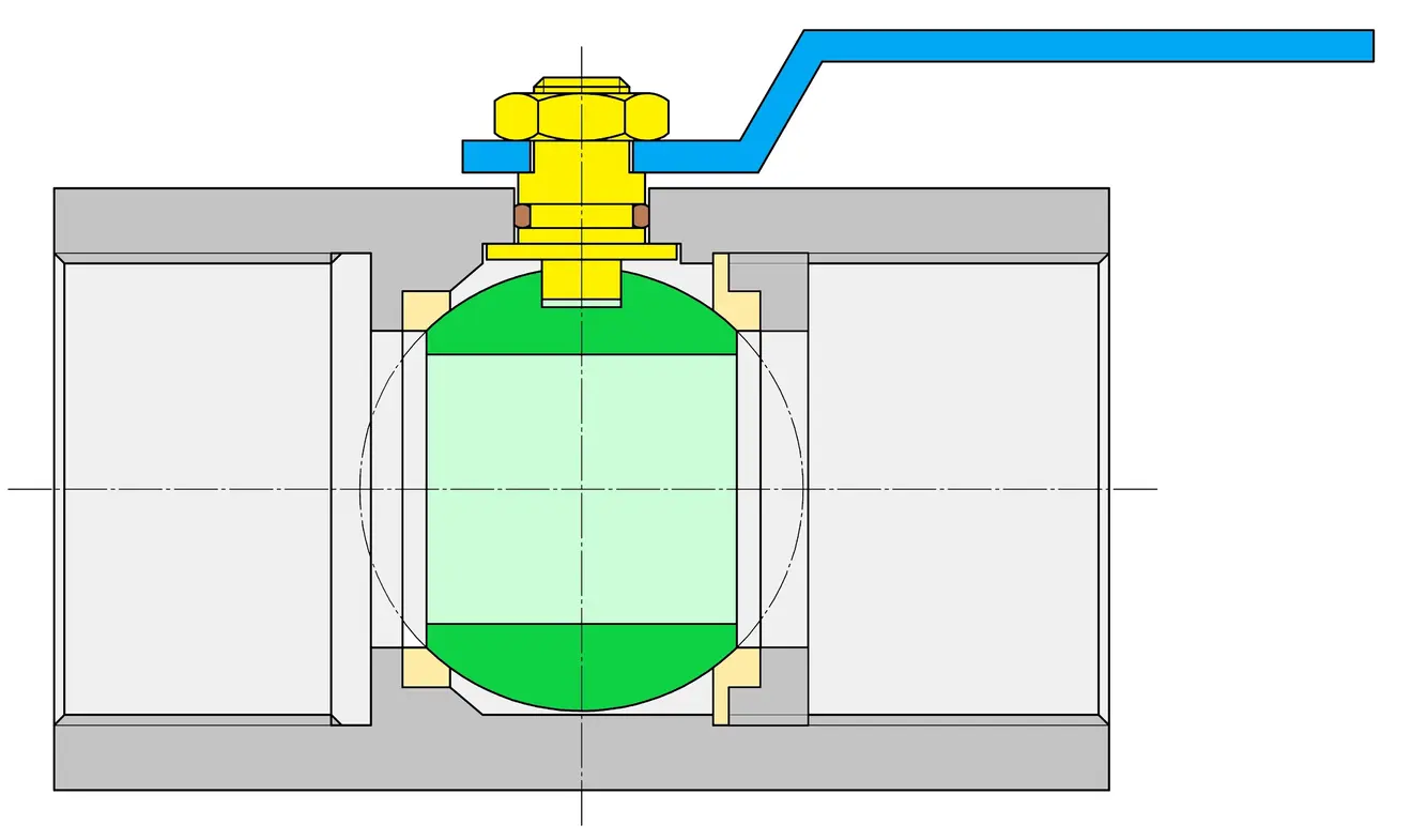 Ball valve, one-piece, reduced bore, floating ball, soft-sealing, female thread on both sides