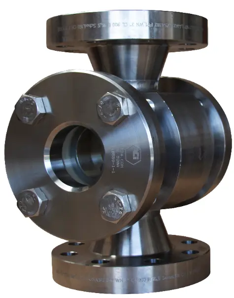 Stainless steel valve with flanges, used in pipeline systems.