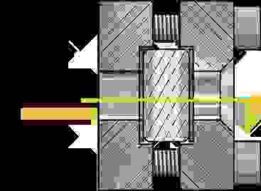 Straight beam path of light through a sight glass fitting with transparent glass