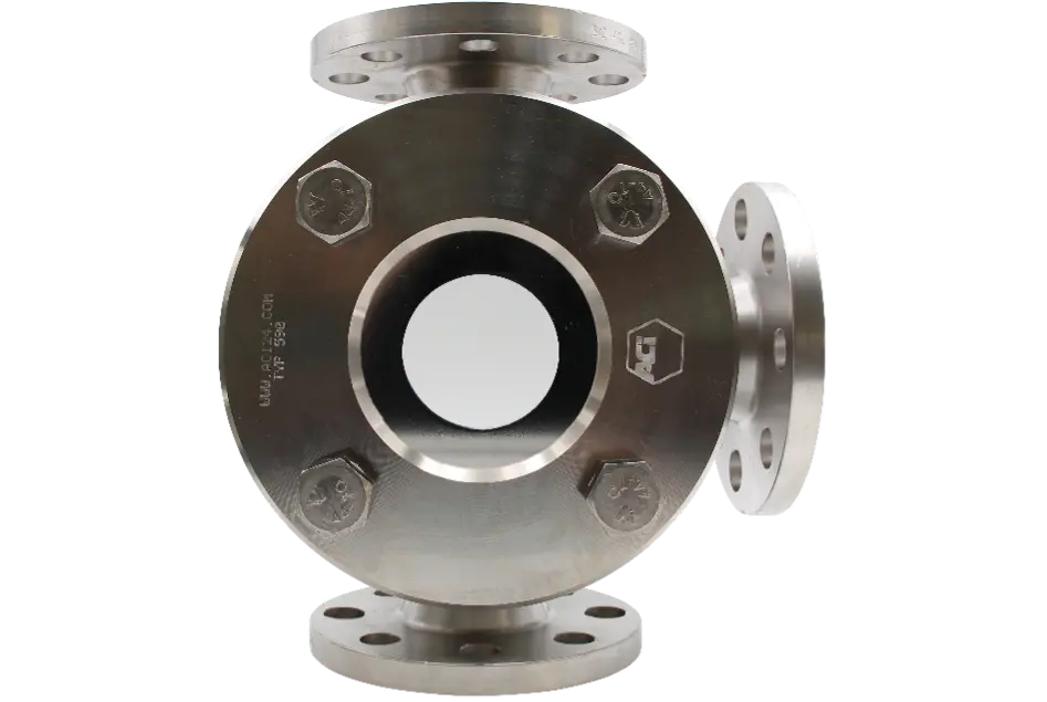 Energy storage made of stainless steel with flanges and screws, visible in cross-section.