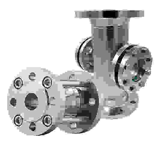 Stainless steel pipe fittings with flanges.