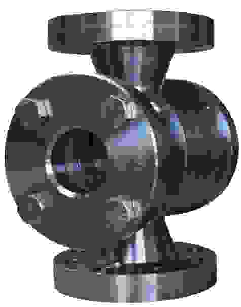 Stainless steel valve with flanges for pipelines.