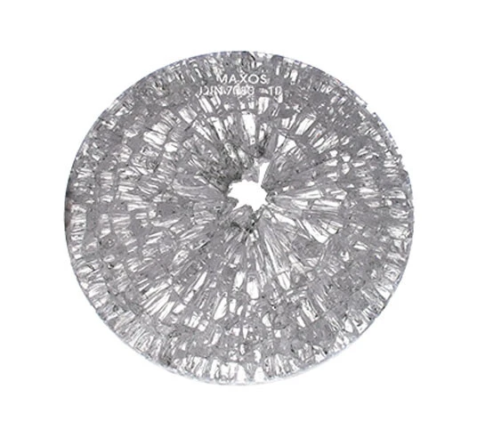 Circular, sparkling structure made of transparent material, with a central opening.