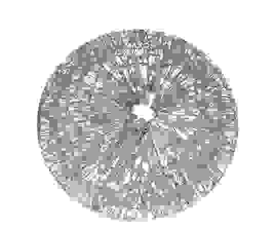 Circular, sparkling structure made of transparent material, with a central opening.