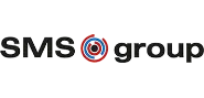 Logo du groupe SMS, compos&eacute; de l'inscription 'SMS group' et d'un symbole rouge et bleu.