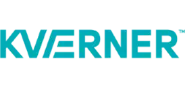 Logo van Kværner in turkooiskleurige opschrift.