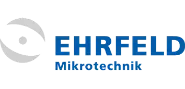 Logo van het bedrijf EHRFELD Mikrotechnik in blauw en grijs.
