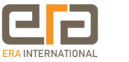 Logo van ERA International in grijs, oranje en zwart.