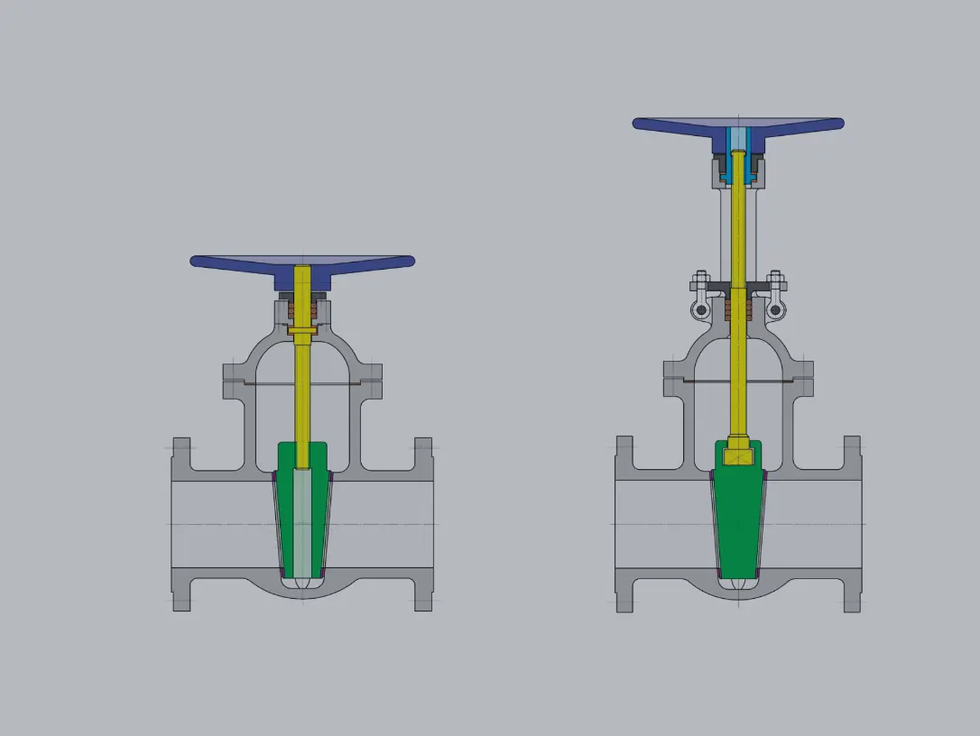 Technische illustratie van drie verschillende typen kleppen.