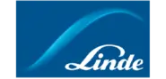 Logo firmy Linde na niebieskim tle.